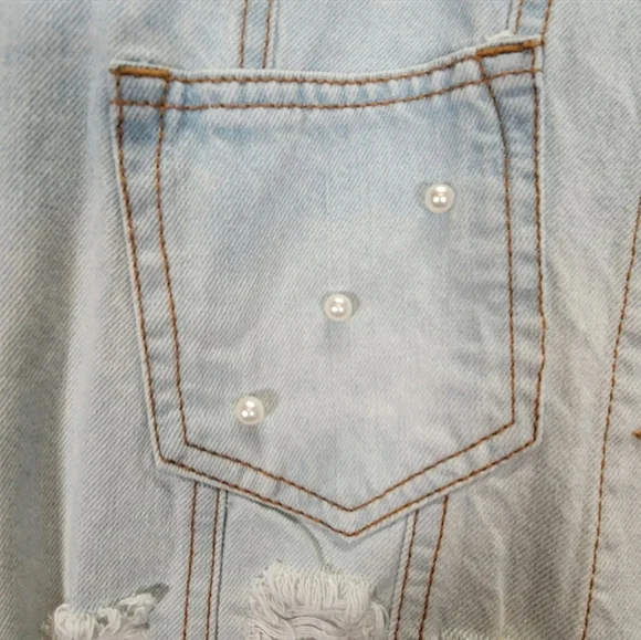 Womens Light Wash Peplum Destructed Hem Detail Jacket Stylish Windbreak size XL - Picture 13 of 16